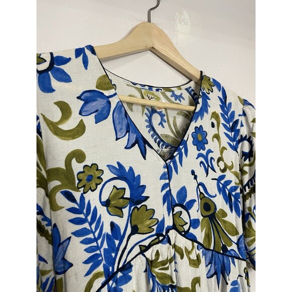 Fig & Flower Printed V-Neck Puff Short Sleeve Midi Dress Womens Small - Picture 6 of 11